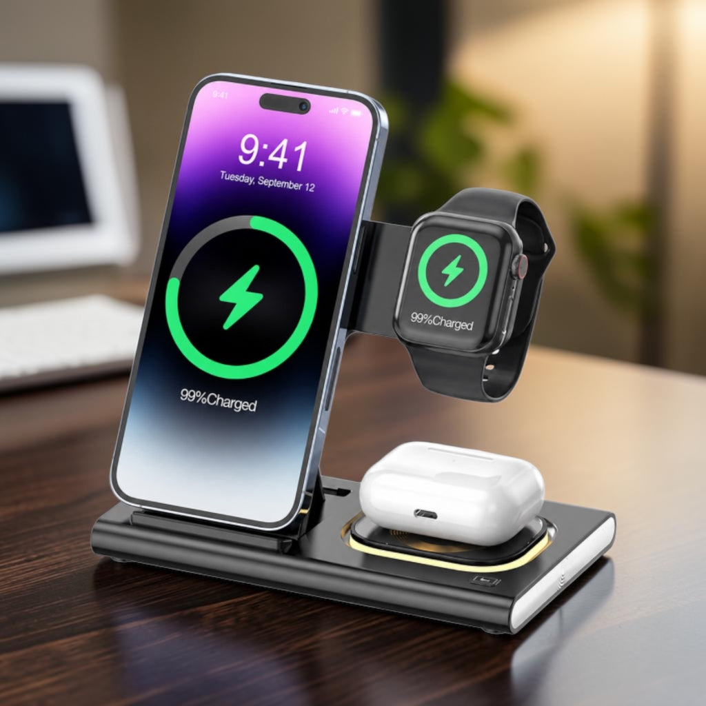 3-in-1 Wireless Fast Charging Station 15W Compatible For IPhone/AirPod