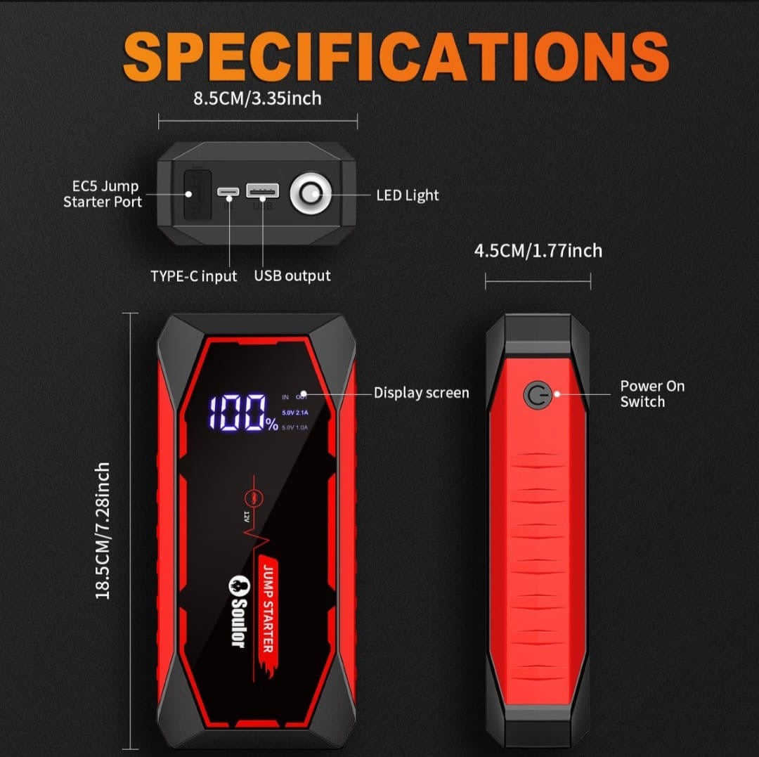 12V Emergency Car Battery Jump Starter
